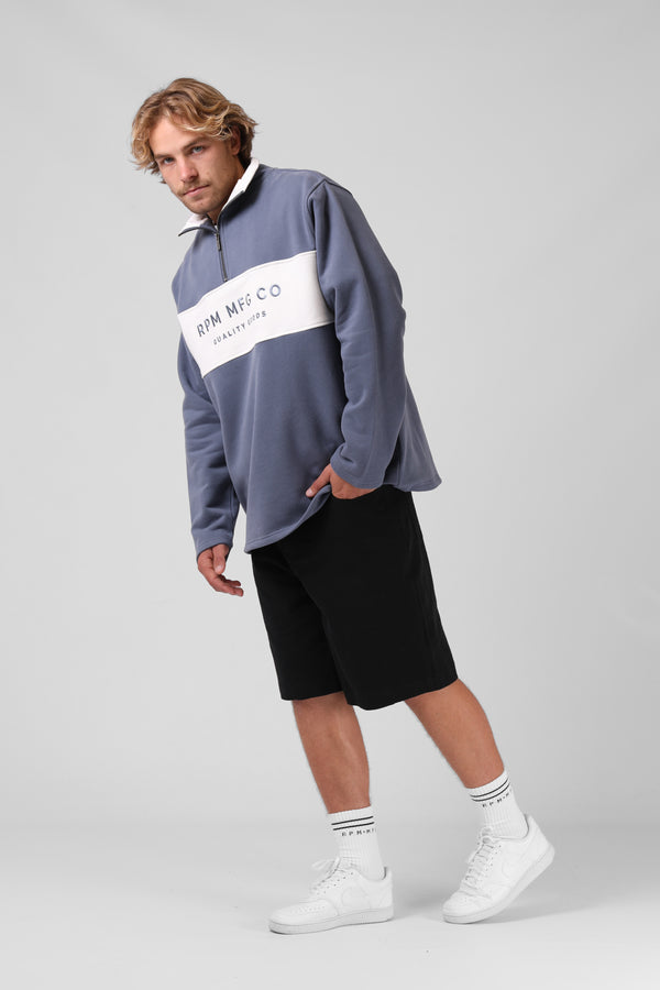 90's 1/4 Zip - Dusty Blue/White