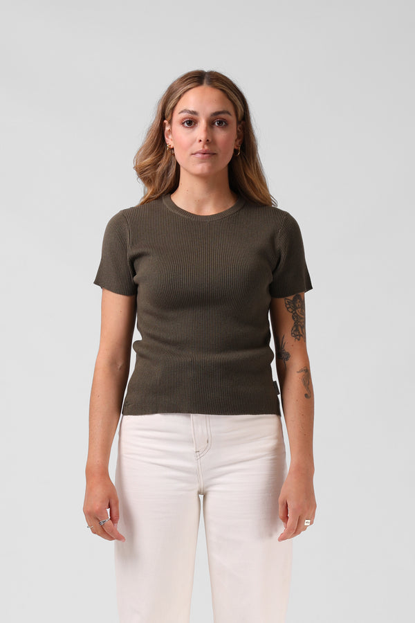 Knitted SS Top - Dark Khaki