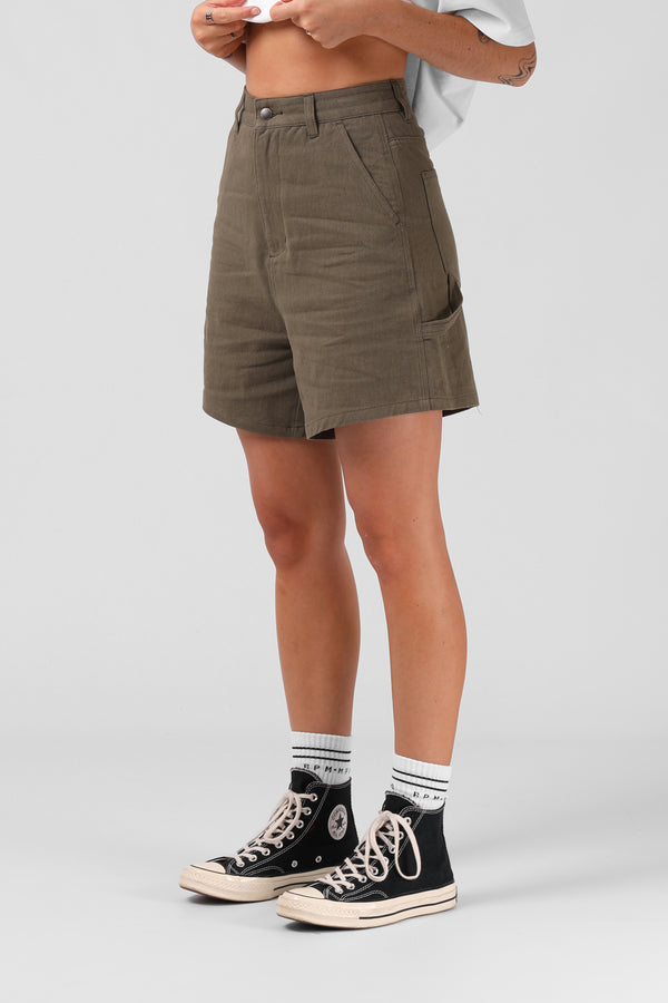 Hemp Work Short - Washed Olive