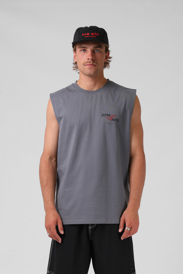 Fast Lane Muscle Tee - Steel Grey