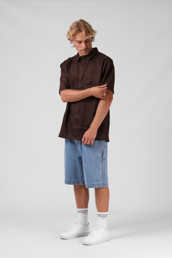 Linen S/S Shirt - Chocolate