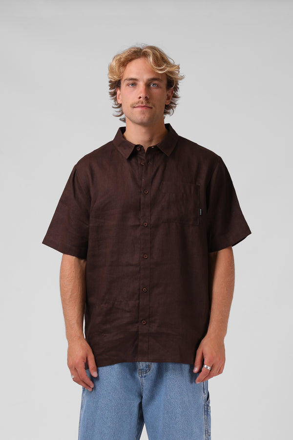 Linen S/S Shirt - Chocolate