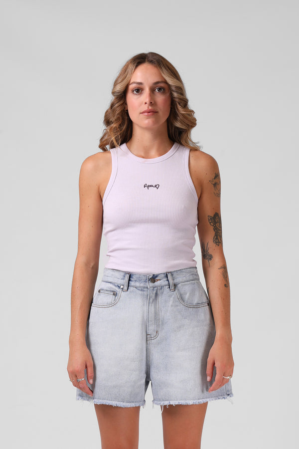 Heart Ribbed Singlet - Faded Lilac