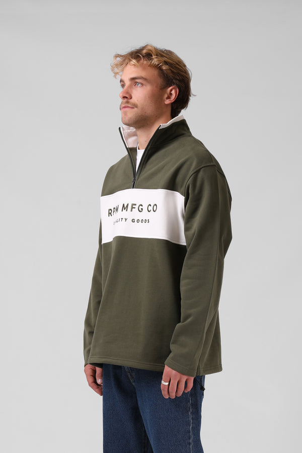 90s 1/4 Zip Sweater  - Olive / White