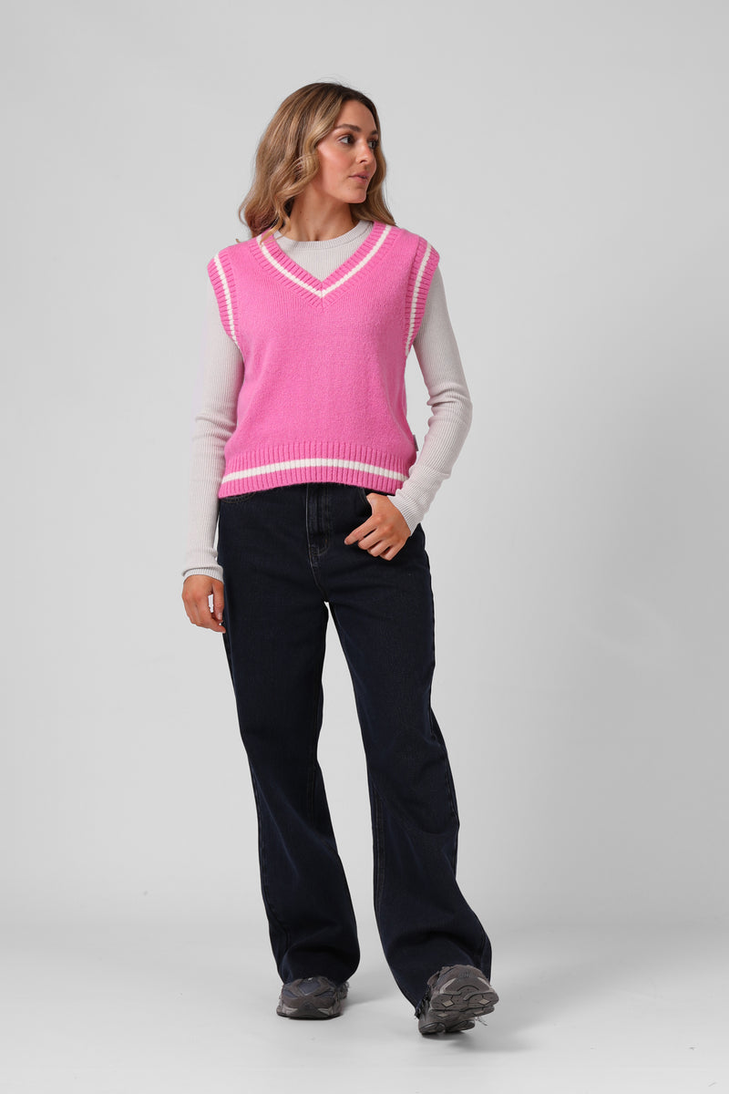 V Knit Vest - Hot Pink