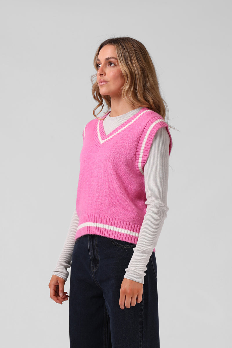 V Knit Vest - Hot Pink