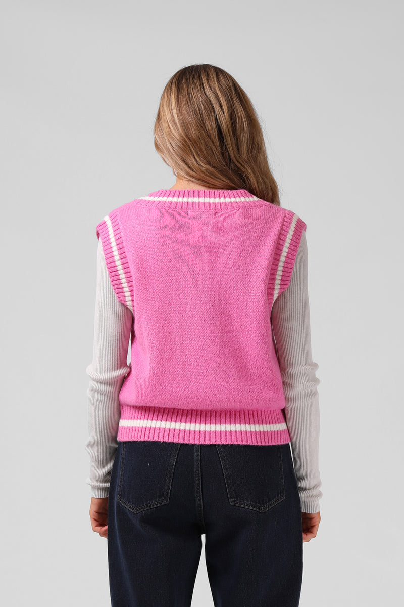 V Knit Vest - Hot Pink