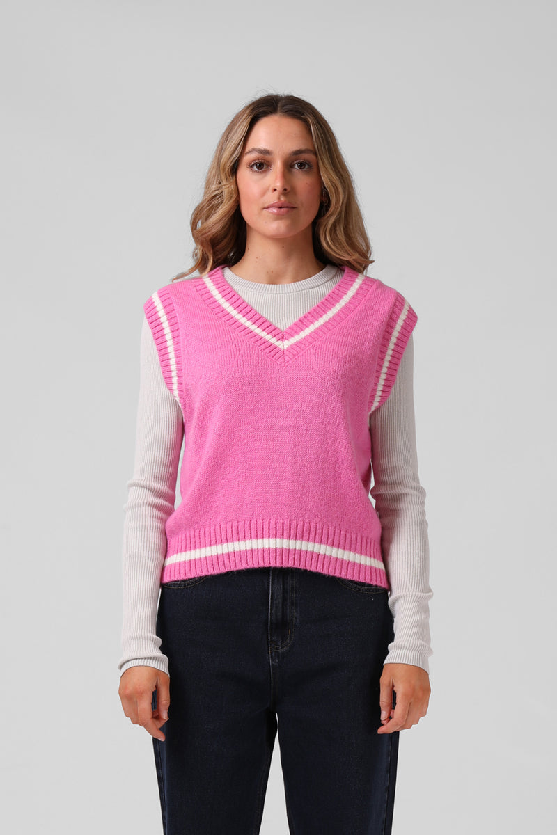 V Knit Vest - Hot Pink