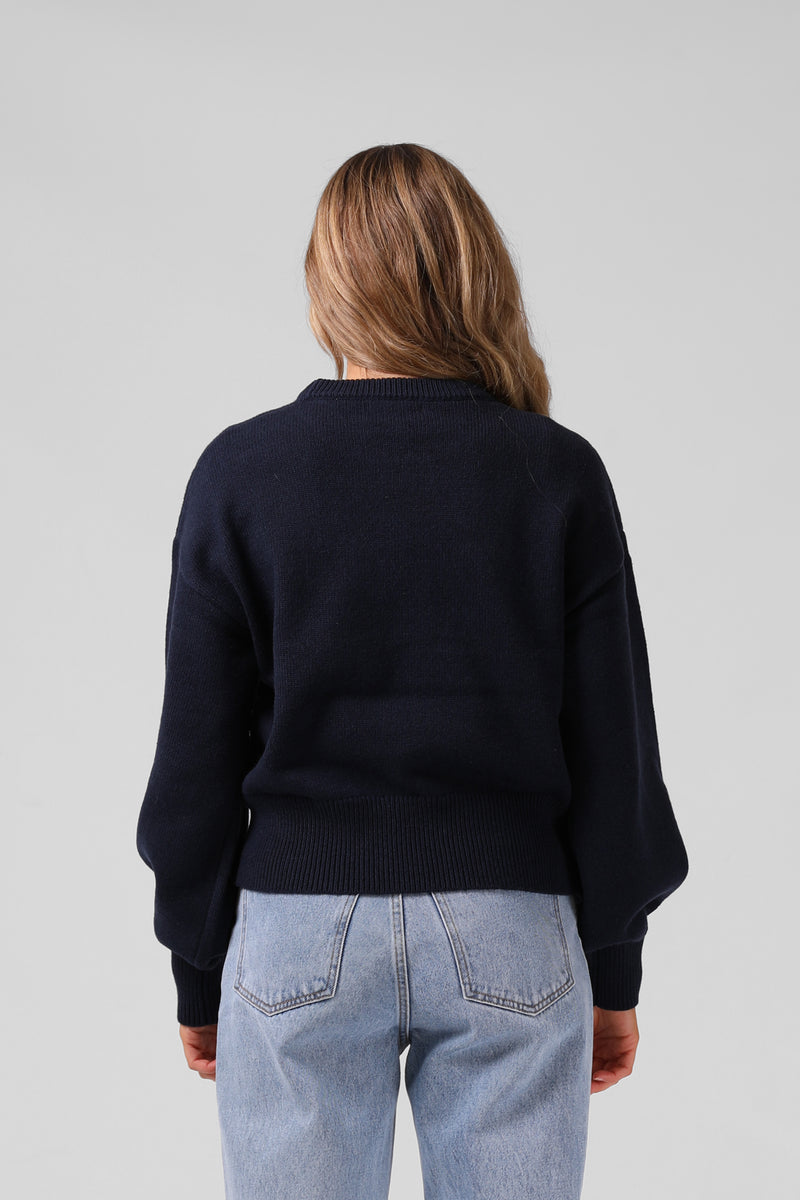 Ayla Varsity  Knit - Navy